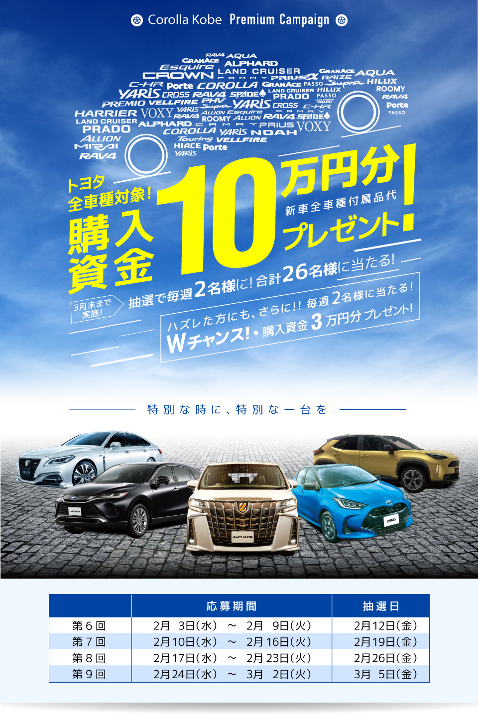 購入資金10万円分プレゼントキャンペーン トヨタカローラ神戸 購入資金10万円分プレゼントキャンペーン トヨタカローラ神戸
